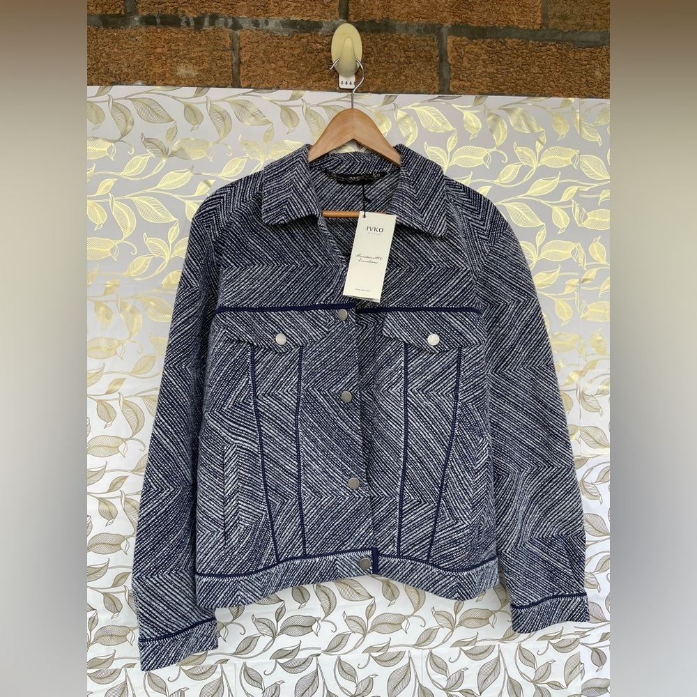 NWT IVKO Stone Blue Cotton Jacket 36 | Boutique Knitwear | READ - Minor Flaw